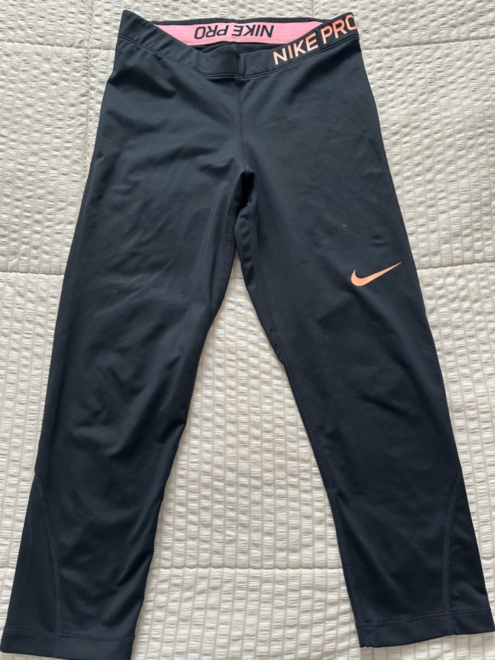 Nike Black Capri Leggings with Pink Swoosh